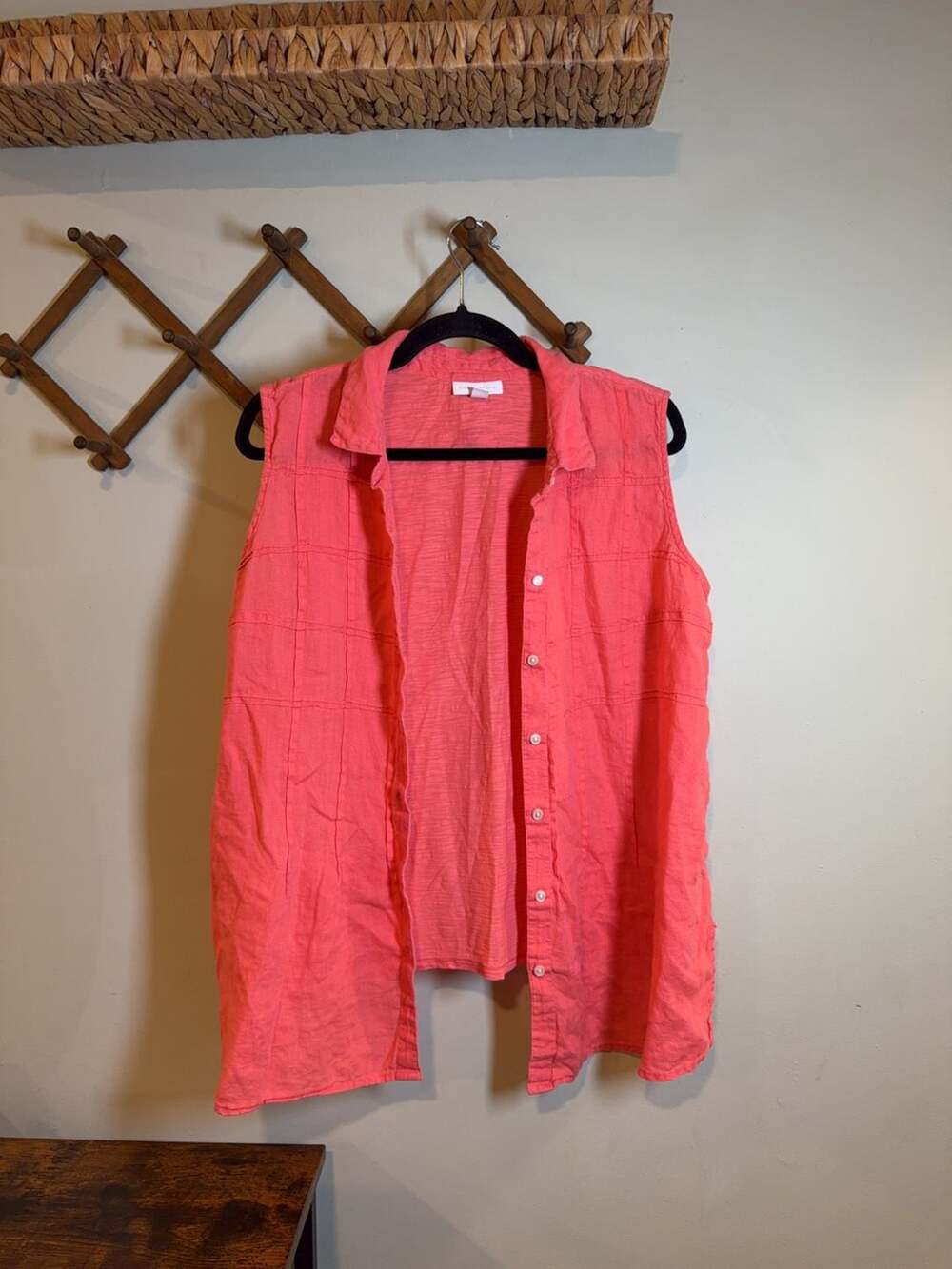 Charter Club Sleeveless Button-Down Shirt Coral Pink